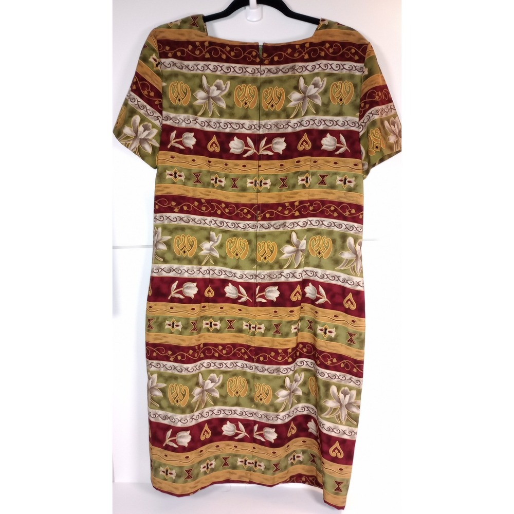 Sag Harbor Tall Garden Print Shift Dress 14 Square Neck Short Sleeve Zip Back - Picture 3 of 4